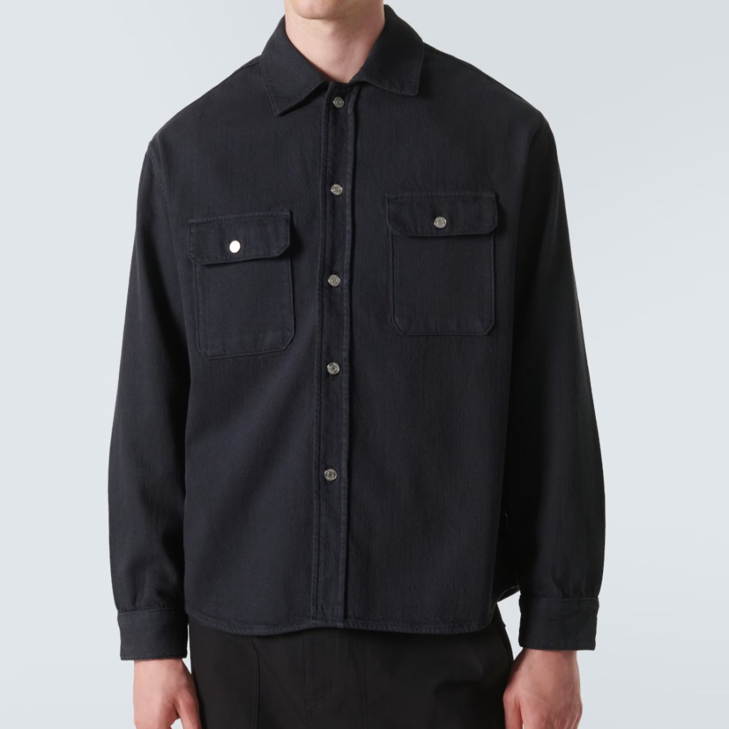 Frame Men's Terry Cotton Double Pocket Overshirt Size M In Black